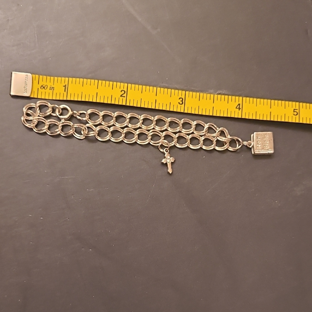 Silver Chain Bracelet with Holy Bible & Cross Charm In EUC!